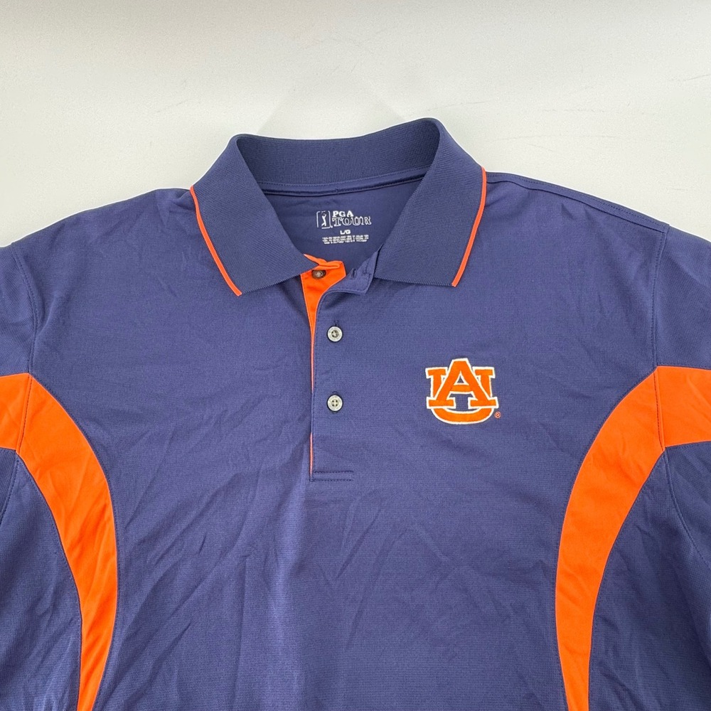 PGA‎ Tour Auburn Tigers Mens Large Navy Blue Orange Colorblock Golf Polo Shirt